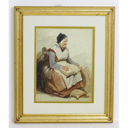 1905 - Early 20th century, Watercolour, A portrait of a seated lady reading. Ascribed verso George Mawley. ... 