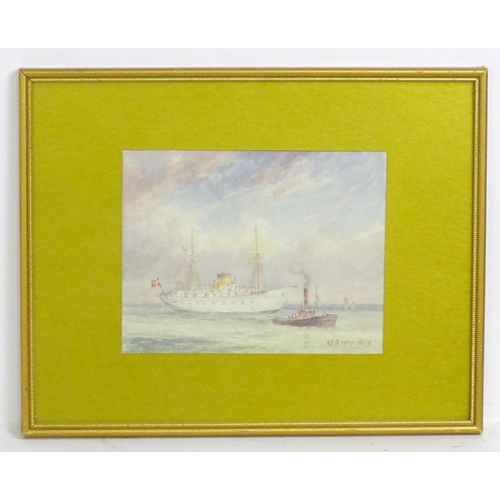 1907 - Manner of Arthur James Wetherall Burgess, 20th century, Watercolour, A steam ship and tug boat. Sign... 