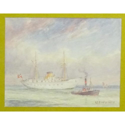 1907 - Manner of Arthur James Wetherall Burgess, 20th century, Watercolour, A steam ship and tug boat. Sign... 