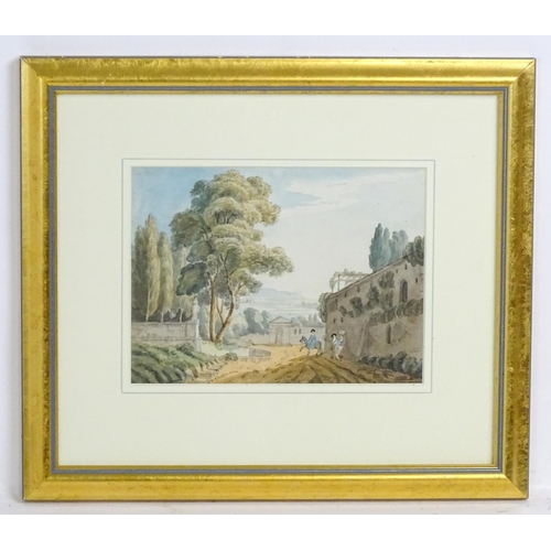 1909 - 19th century, Italian School, Watercolour, An Italianate landscape with figures. Approx. 7