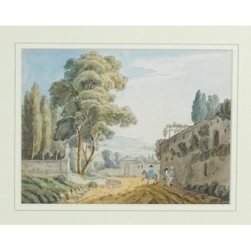 1909 - 19th century, Italian School, Watercolour, An Italianate landscape with figures. Approx. 7