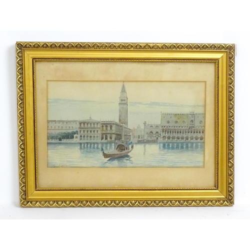 1913 - 19th century, Watercolour, Venetian School, A view of St Mark's Square from the canal, Venice, Italy... 