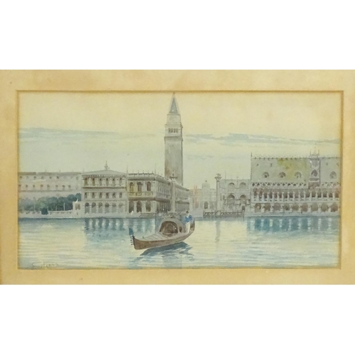 1913 - 19th century, Watercolour, Venetian School, A view of St Mark's Square from the canal, Venice, Italy... 