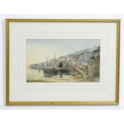 1914 - 19th century, Cornish School, Watercolour, A seaside town with moored boats. Approx. 7 1/2