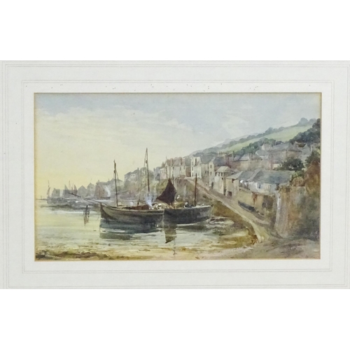 1914 - 19th century, Cornish School, Watercolour, A seaside town with moored boats. Approx. 7 1/2