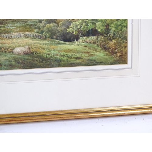 1917 - George Cooper, 20th century, Watercolour, A Welsh landscape with sheep. Signed lower right. Approx. ... 