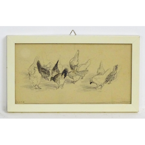 1949 - Late 19th century, Pen & ink, A study of pecking chickens. Signed with initials and dated (18)99. Ap... 