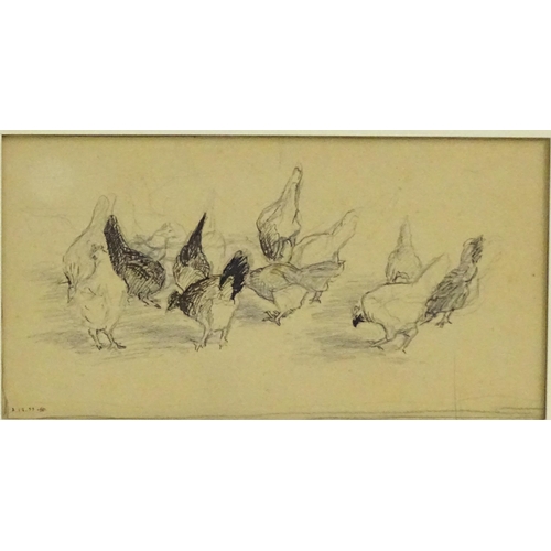 1949 - Late 19th century, Pen & ink, A study of pecking chickens. Signed with initials and dated (18)99. Ap... 