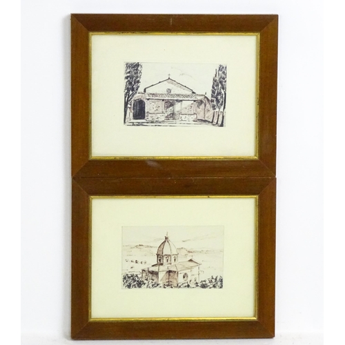 1950 - Urano Rossi, 20th century, Ink on paper, A study of Santa Maria delle Grazie al Calcinaio, Cortona, ... 