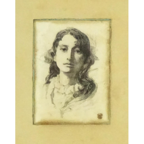 1951 - 19th century, Pencil on paper, A portrait of a young lady. Signed with monogram WS lower right. Appr... 