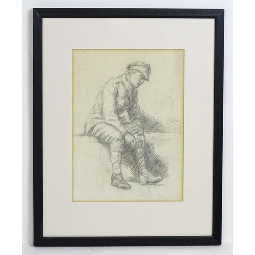 1953 - Doris McIntire (nee Berkley), Early 20th century, Pencil sketch, A portrait of a seated World War On... 