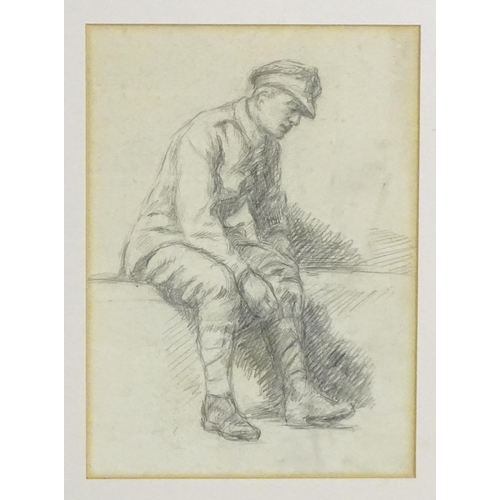 1953 - Doris McIntire (nee Berkley), Early 20th century, Pencil sketch, A portrait of a seated World War On... 