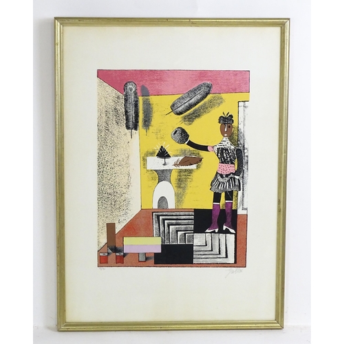 1974 - Franco Gentilini (1909-1981), Italian School, Limited edition lithograph, Interno con Figuro / The L... 