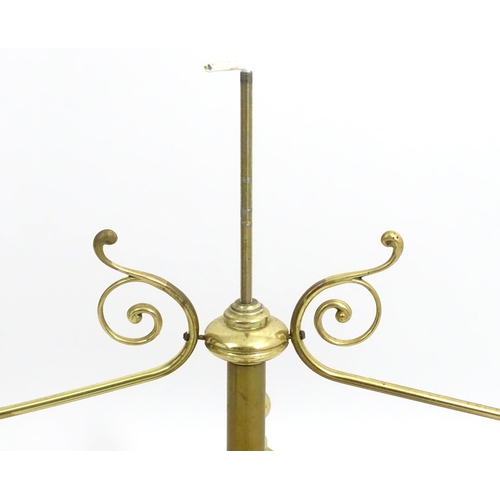 1530 - A large hanging six light brass snooker / billiard table light with scroll detail. Approx. 101