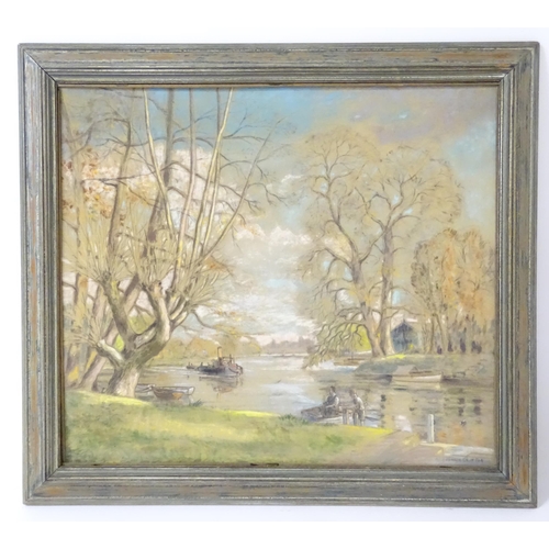 1943 - Matthew Leonard Clifton, Early 20th century, Pastels, Autumn at Shepperton, A river landscape with b... 