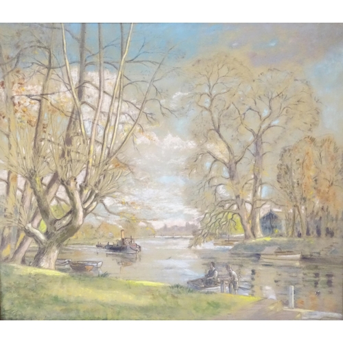 1943 - Matthew Leonard Clifton, Early 20th century, Pastels, Autumn at Shepperton, A river landscape with b... 