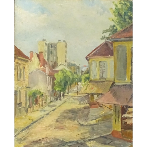 64 - 20th century, Oil on board, A Continental street scene. Approx. 12 3/4