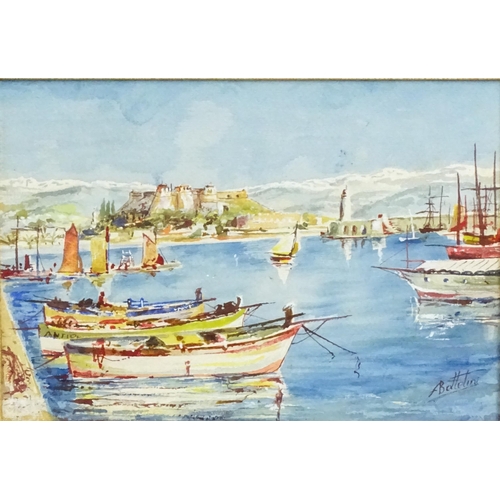 65 - F. Bettelini, 20th century, Continental School, Watercolour, A French harbour scene in Antibes with ... 