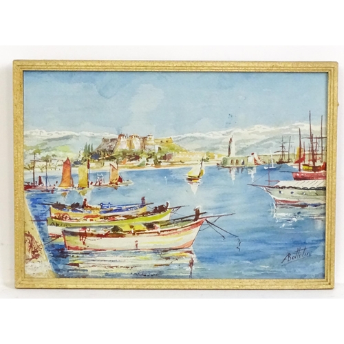 65 - F. Bettelini, 20th century, Continental School, Watercolour, A French harbour scene in Antibes with ... 