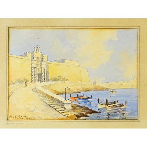 66 - F. Bettelini, 20th century, Watercolour, A French harbour scene in Antibes with boats, lighthouse an... 