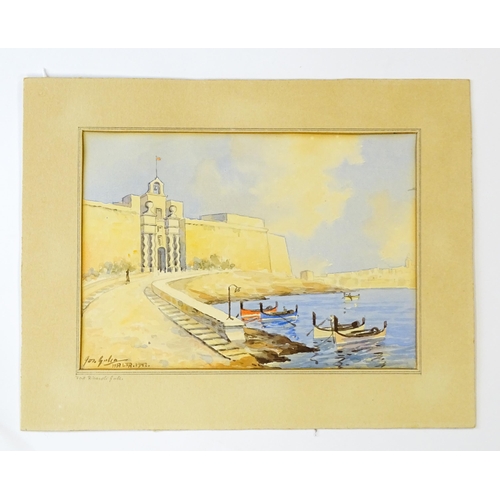 66 - F. Bettelini, 20th century, Watercolour, A French harbour scene in Antibes with boats, lighthouse an... 