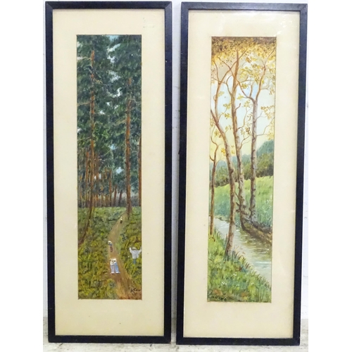 67 - Two watercolours by H. Gene / Gent one depicting a wooded stream, the other depicting figures in a w... 