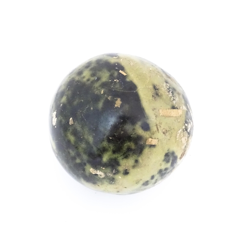 74 - Natural History / Geology Interest: A large polished hardstone specimen sphere, possibly green pyrit... 