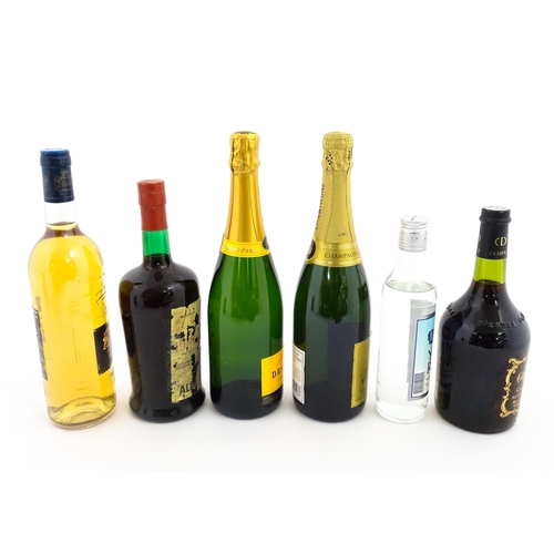 75 - Six bottles of wines and spirits to include a 750ml Côtes du Tarn Moelleux 2001, Almeida 1966 Ruby P... 