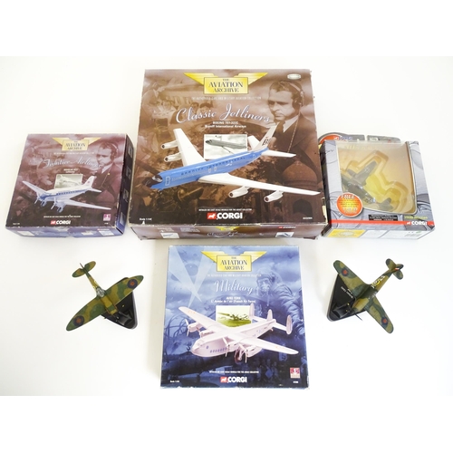 84 - Toys: A quantity of die cast scale model planes comprising three Corgi Toys examples from the Aviati... 