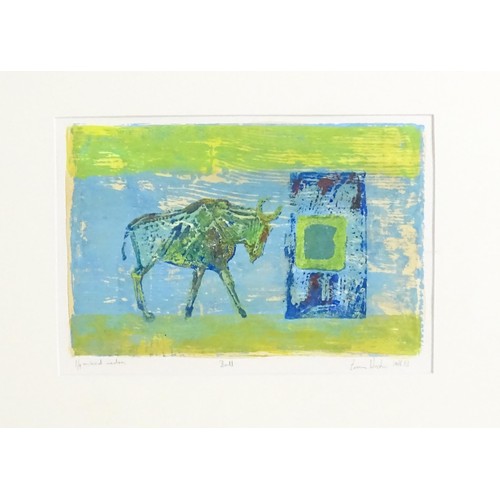 98 - 20th century, Limited edition mixed media print, Bull. Indistinctly signed Zenan Nastri ?, titled an... 