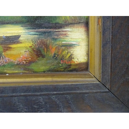 316 - P. Franks, Early 20th century, Oil on canvas, A country landscape at sunset with cottages beyond. Si... 