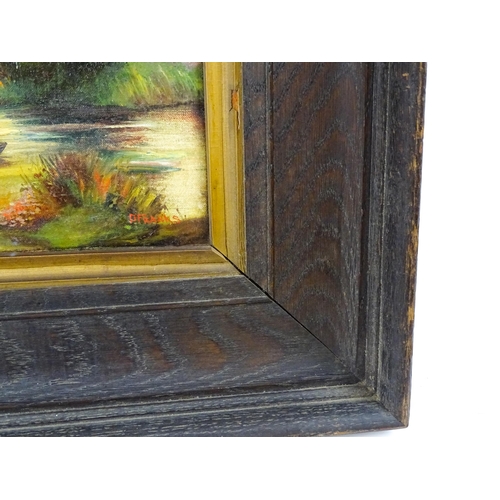 316 - P. Franks, Early 20th century, Oil on canvas, A country landscape at sunset with cottages beyond. Si... 