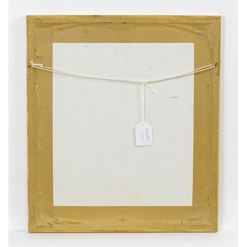 319 - E. Morgan, 20th century, Oil on board, An abstract street scene. Signed lower right. Approx. 15