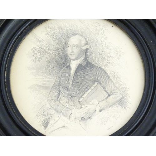 329 - A pair of early 20thC ebonised frames of oval form. Together with a ebonised frame of circular form.... 