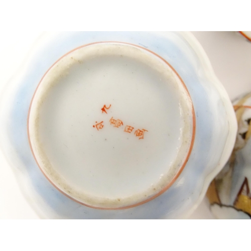 336 - Three Japanese pots and covers decorated in the Satsuma palette with figures, Mount Fuji landscapes,... 