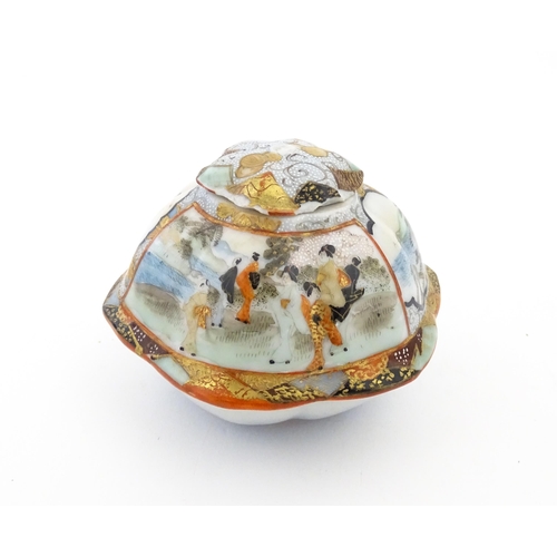 336 - Three Japanese pots and covers decorated in the Satsuma palette with figures, Mount Fuji landscapes,... 