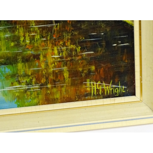 351 - H. G. Wright, 20th century, American School, Oil on board, An autumn landscape with a watermill. Sig... 