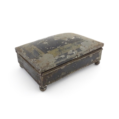 363 - A Victorian tole peinte spice box opening to reveal twin hinged lids each concealing three sections,... 