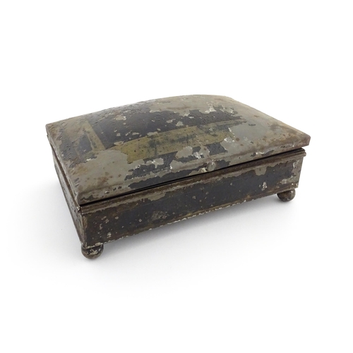 363 - A Victorian tole peinte spice box opening to reveal twin hinged lids each concealing three sections,... 