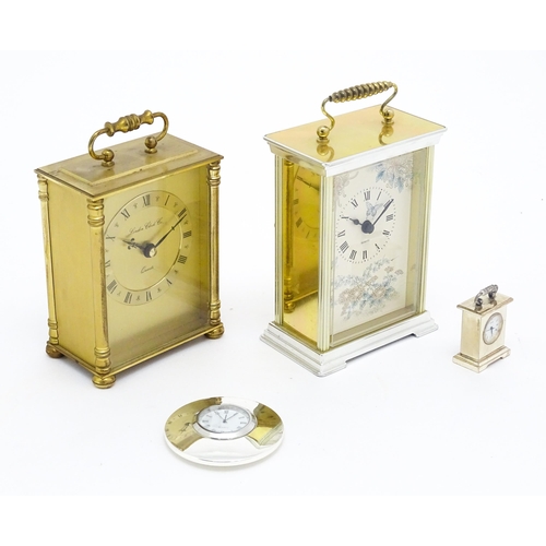 386 - Four assorted late 20thC quartz clocks to include  carriage clocks etc. The tallest approx 6 3/4