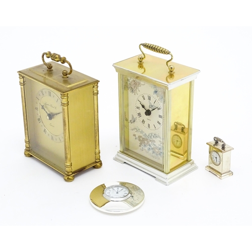 386 - Four assorted late 20thC quartz clocks to include  carriage clocks etc. The tallest approx 6 3/4
