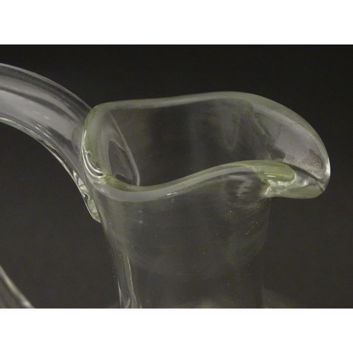 387 - A 20thC glass decanter with etched fruiting detail. Together with six matching drinking glasses. Dec... 