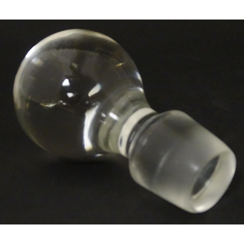 387 - A 20thC glass decanter with etched fruiting detail. Together with six matching drinking glasses. Dec... 