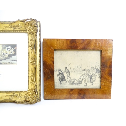 394 - An early 20thC stevengraph woven on silk titled Phoebus & Aurora. Together with a print after Hendri... 