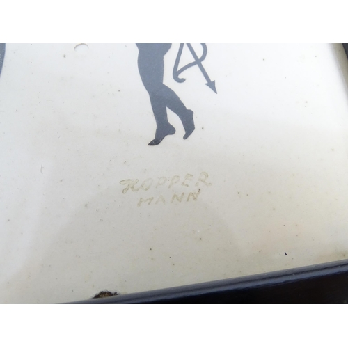 398 - An early 20thC silhouette depicting a lady at a dressing table with a Cupid figure delivering a lett... 