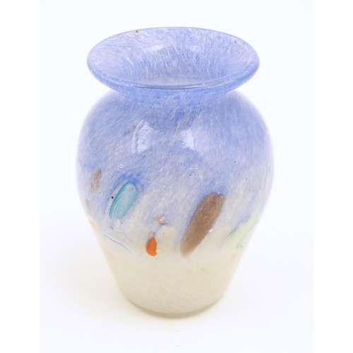 403 - Two vaseline glass hanging epergne baskets together with an Art glass vase approx 4