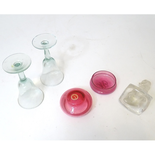 415 - Assorted glassware to include a Murano pot and cover, a glass Goebel model of a dog and two drinking... 