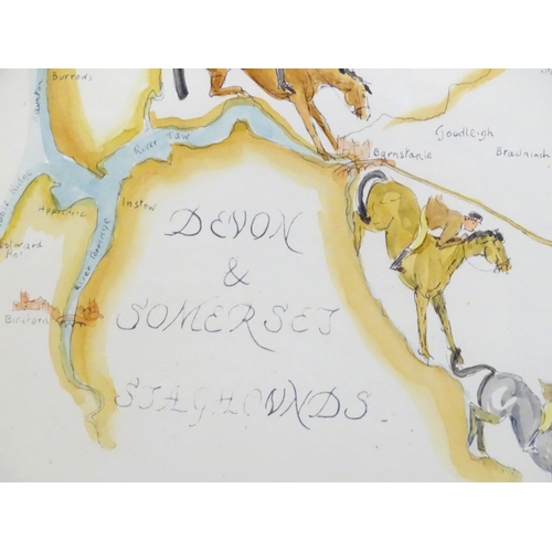 608 - Two prints comprising a map of British Racecourses after James Armstrong, and a hunting print depict... 
