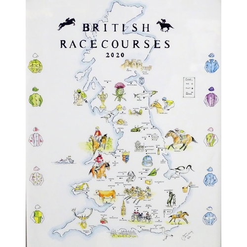 608 - Two prints comprising a map of British Racecourses after James Armstrong, and a hunting print depict... 