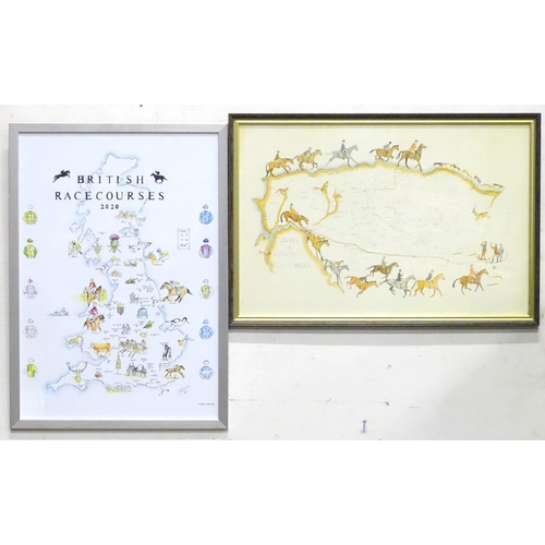 608 - Two prints comprising a map of British Racecourses after James Armstrong, and a hunting print depict... 